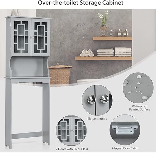 Miniatura 6 de GRAFFY - Armario de almacenamiento sobre el inodoro, soportes ahorradores de espacio para baño con estante ajustable, estante de almacenamiento
