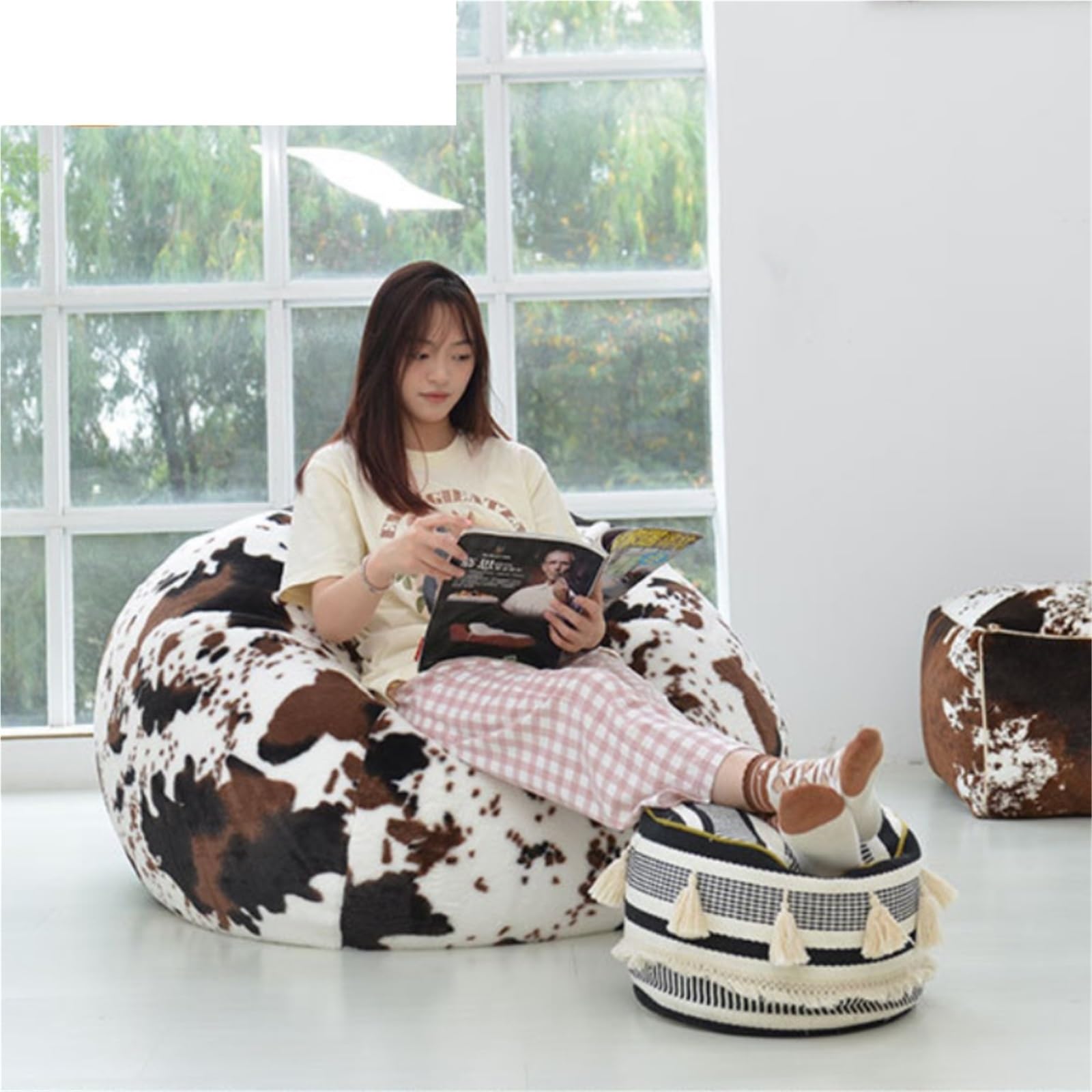 Housse Pouf Housse de Pouf en Fausse Fourrure D85 cm, sans Rembourrage à l'intérieur(85cm-02)