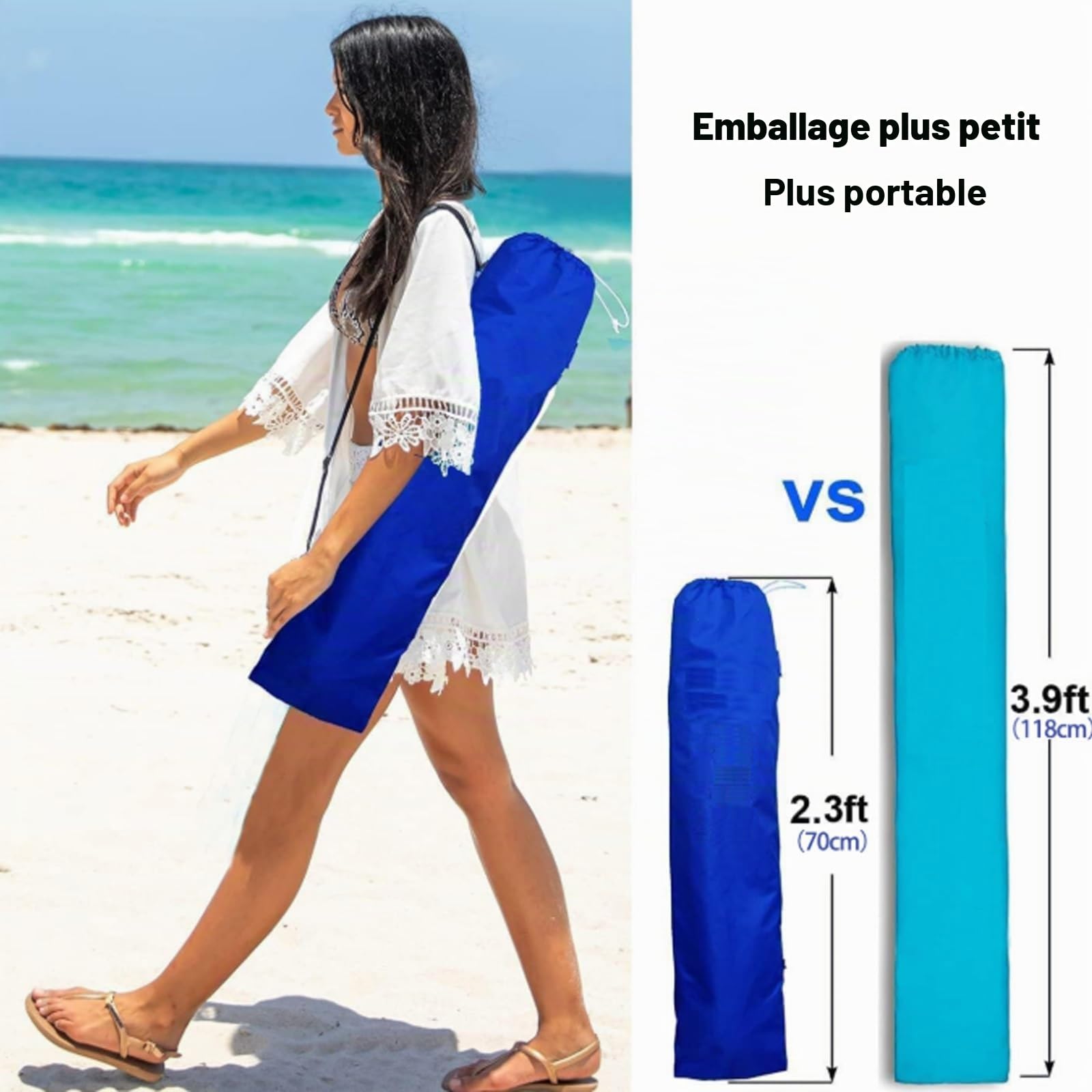Parasol d'extérieur Pliable Portable, Protection UPF 50+ Bouton Poussoir Inclinaison Cadre en métal, Valise Patio Jardin Plage Piscine arrière-Cour Bleu(Sky Blue)