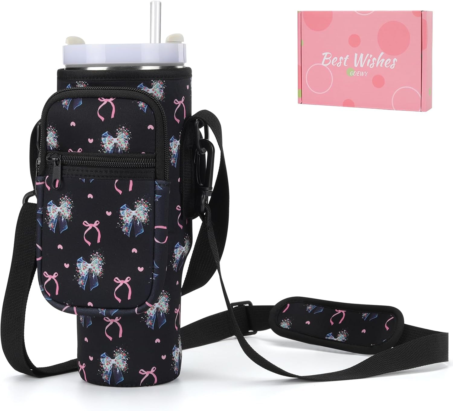 Water Bottle Carrier Bag for Stanley 40/30 oz Tumbler with Phone Pocket Neoprene Water Bottle Holder with Shoulder & Handheld Strap Stanley Cup Accessories