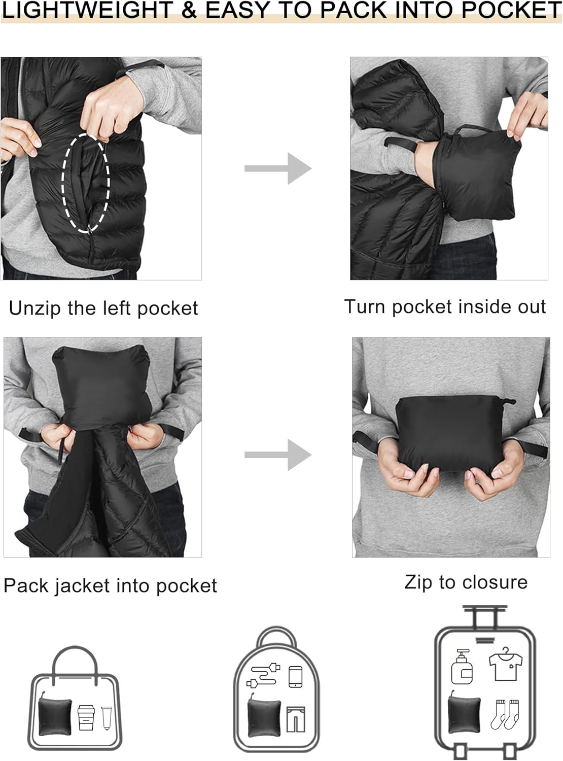 Bakery Men's Down Vest Lightweight Packable Puffer Vest Stand Collar Down Vest Zipper Sleeveless Jacket - Image 8