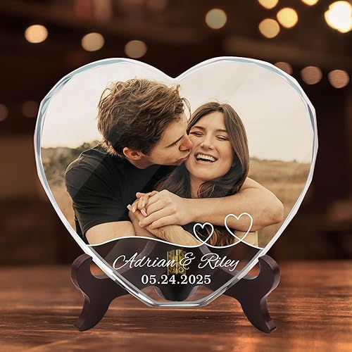 Foto de cristal personalizada, regalos para parejaesposanovia, regalos para bodaaniversario, marco de fotos de corazón de cristal para