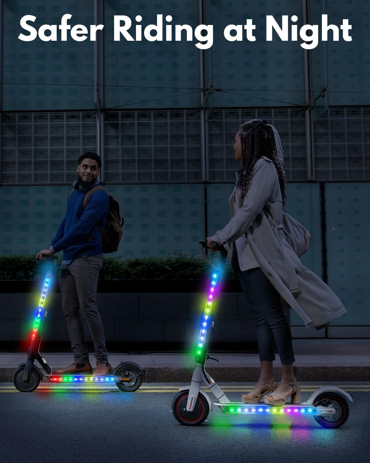 JUSJUBR 2PCS Scooter Lights, Multiple Colors and Lighting Modes, App Control, Colorful 16.6 Inch LED Light Strips for Scooters, Bikes and Skateboards