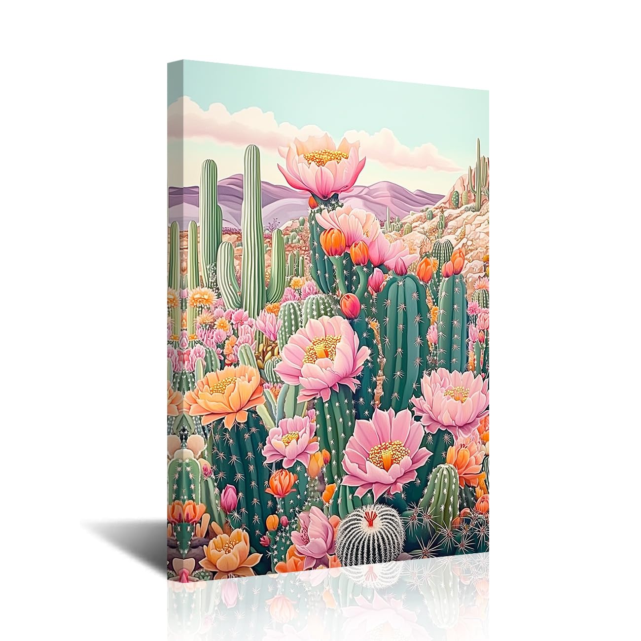 CXHOSTENT Cactus Canvas Wall Art Mexican Picture Tropical Desert Botanical Print Succulent Floral Painting Colorful Southwestern Rustic Wall Decor Framed (Teal, 18L x 12W)