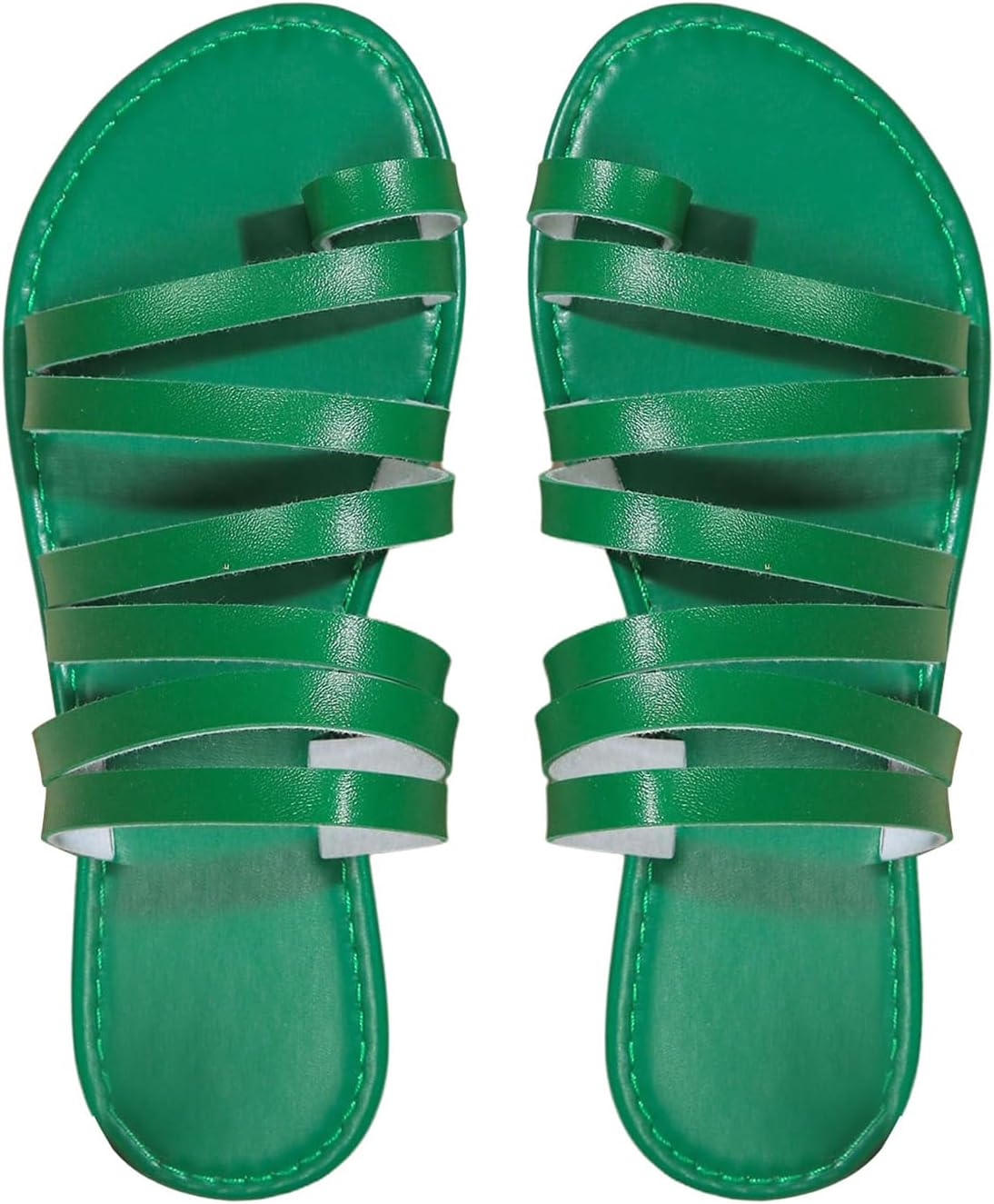 OYOANGLE Women’s Metallic PU Leather Toe Post Flat Sandals Open Toe Ankle Strap Sandal Comfortable Walking Slides