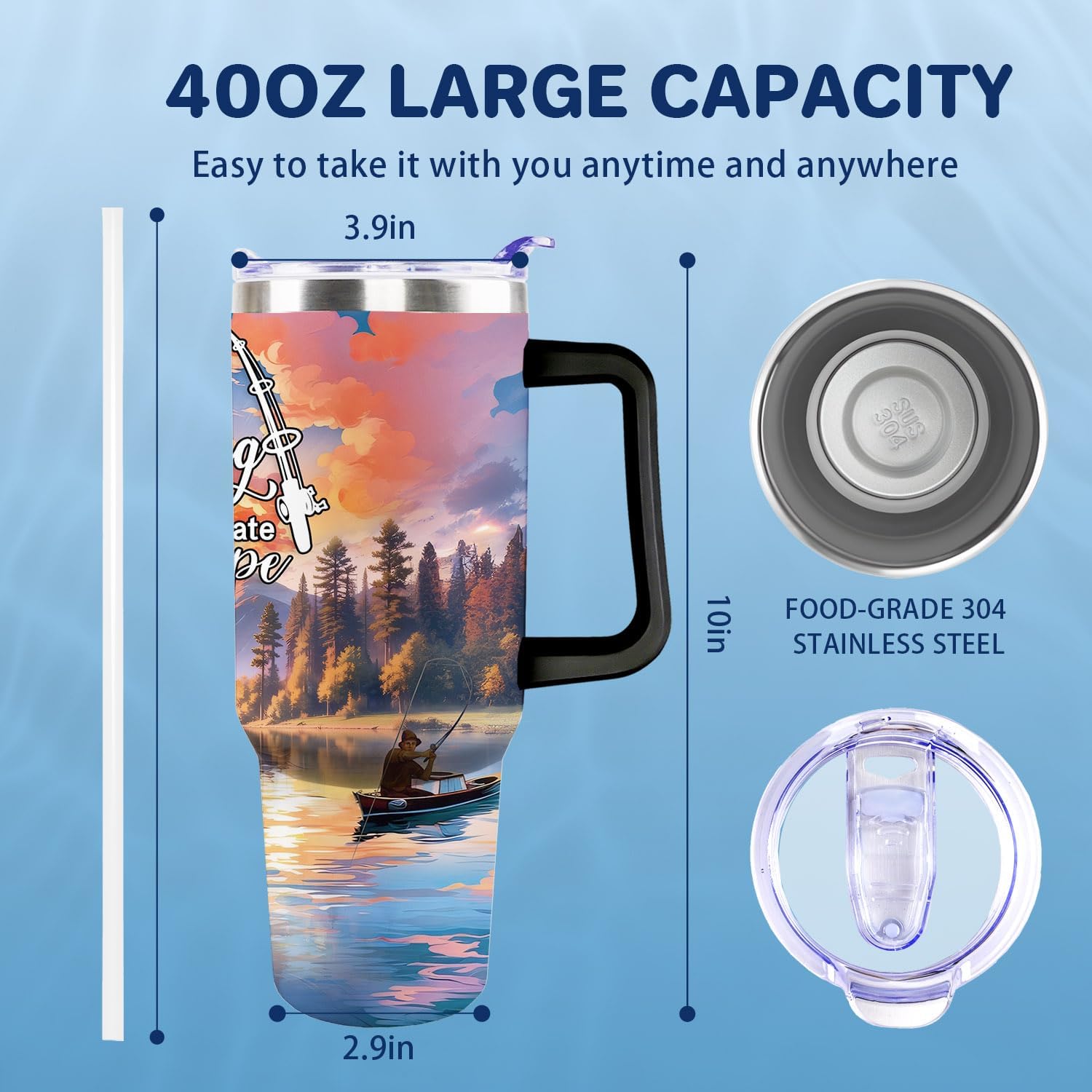 Fishing Gifts For Men 40oz Travel Tumbler for Fishings Lover Fathers Day Fishings Gift For Dad Grandpa Husband as Christmas Birthday Presents Fishing Lover Cup With Handle - Image 5