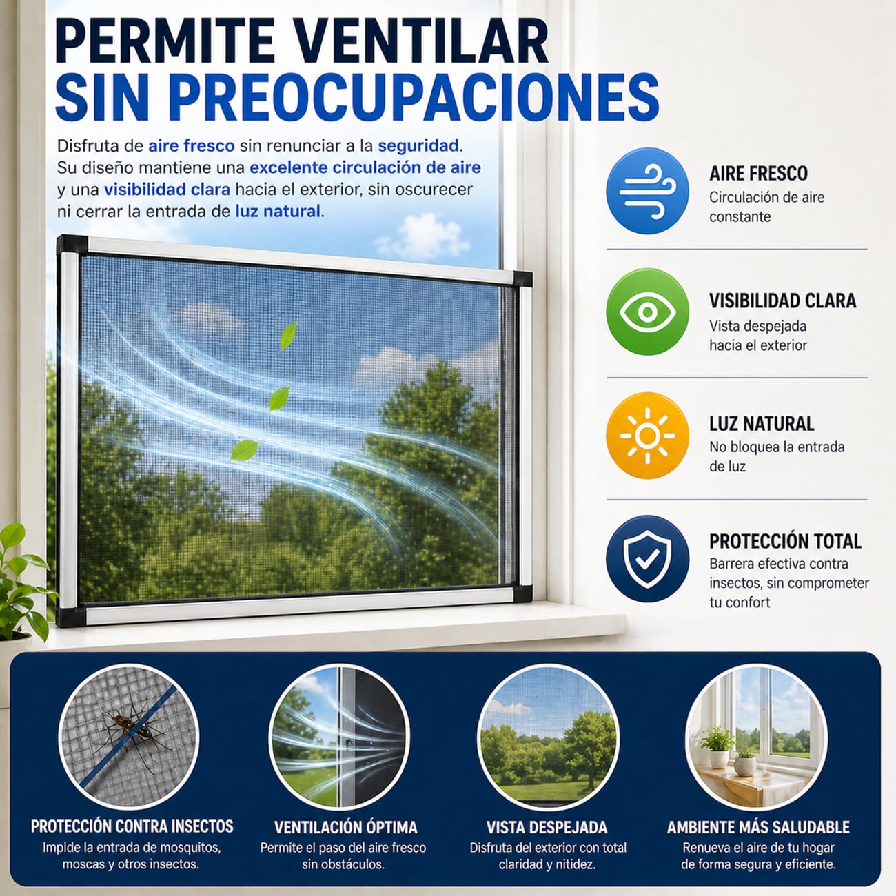 TIENDA EURASIA – Mosquitera Extensible para Ventanas | Bordes de Sellado Felpudos | Marco de Aluminio | Mosquitera Extensible | Color Blanco | Malla de Fibra de Vidrio 70 x (100-192 cm)