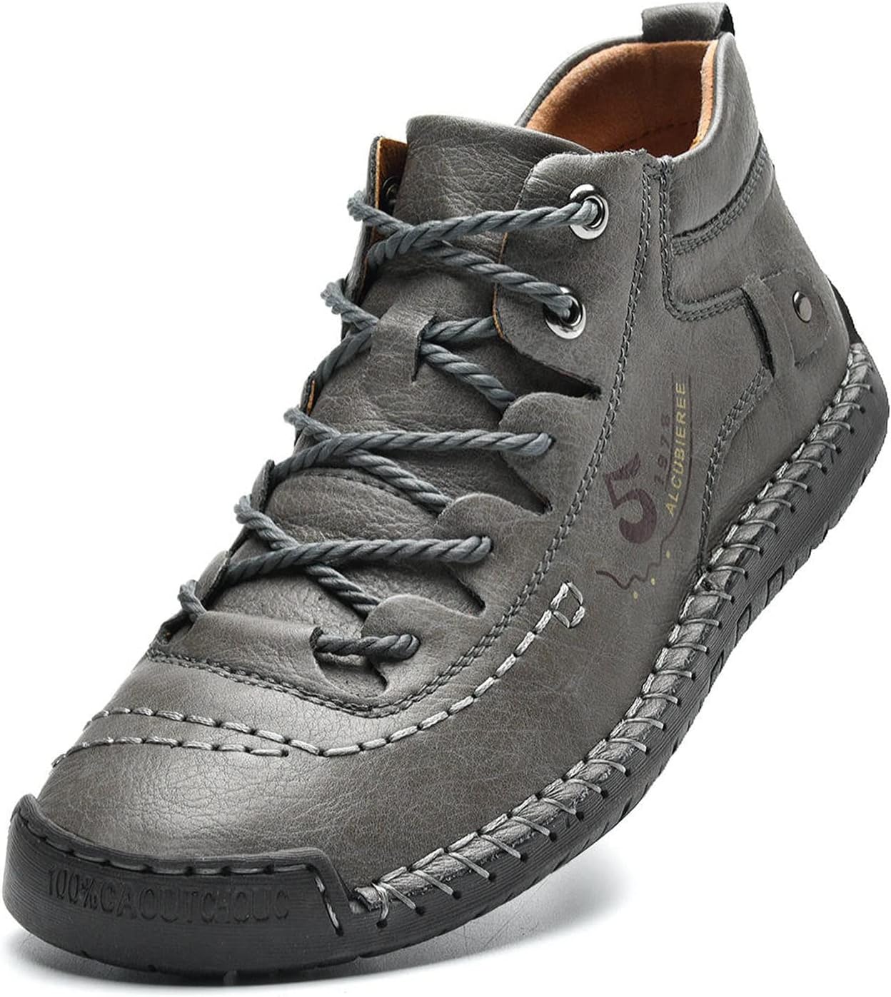 alcubieree Mens Casual Leather Shoes Ankle Chukka Boots Slip On Lightweight Loafers Mid top Walking Driving Shoes for Male