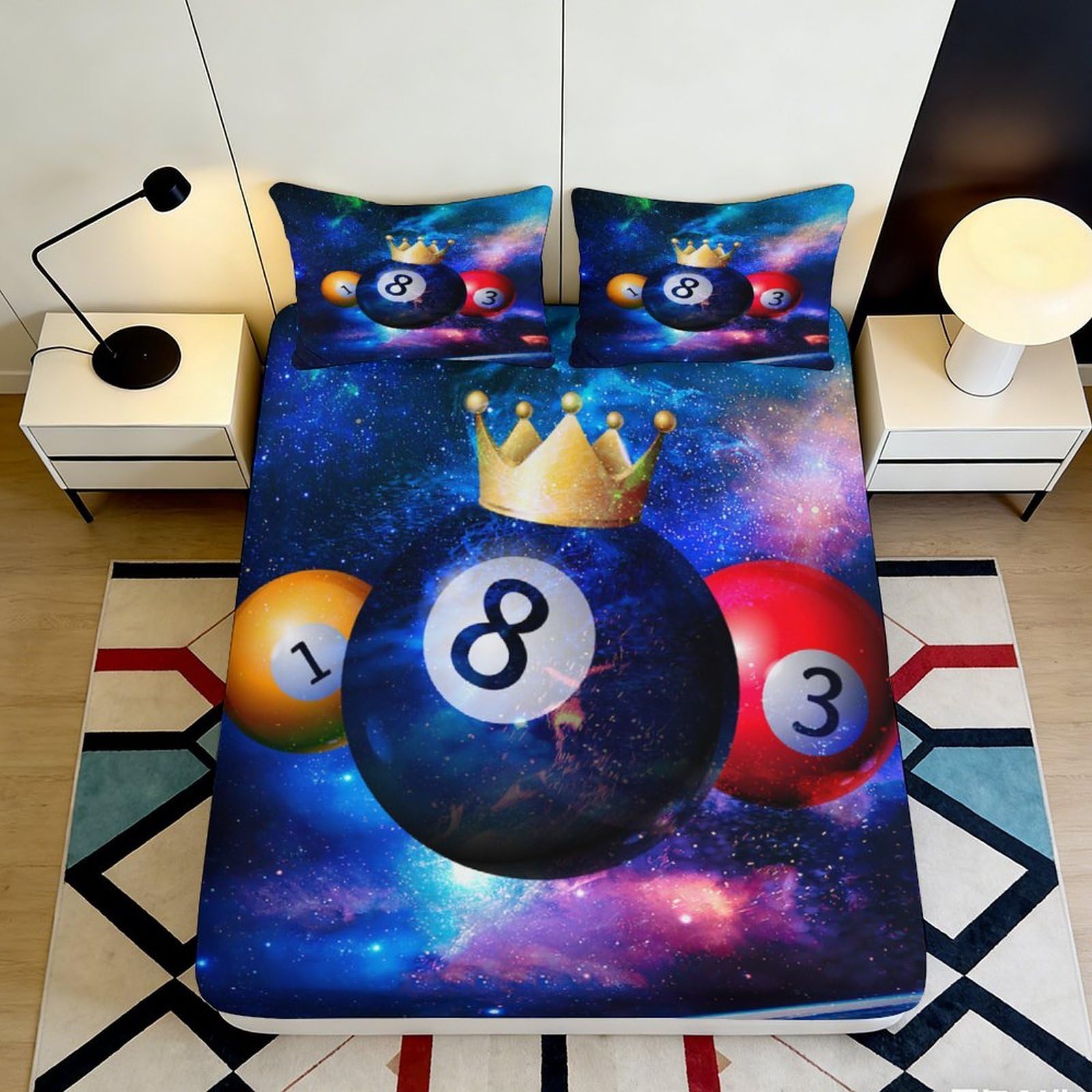 Pnayamiorkfel Style-3 3D Printed Billiard Ball Galaxy Fitted Sheet Microfiber Colorful Space Pool Bed Cover For Bedroom Decor 90X200x25cm