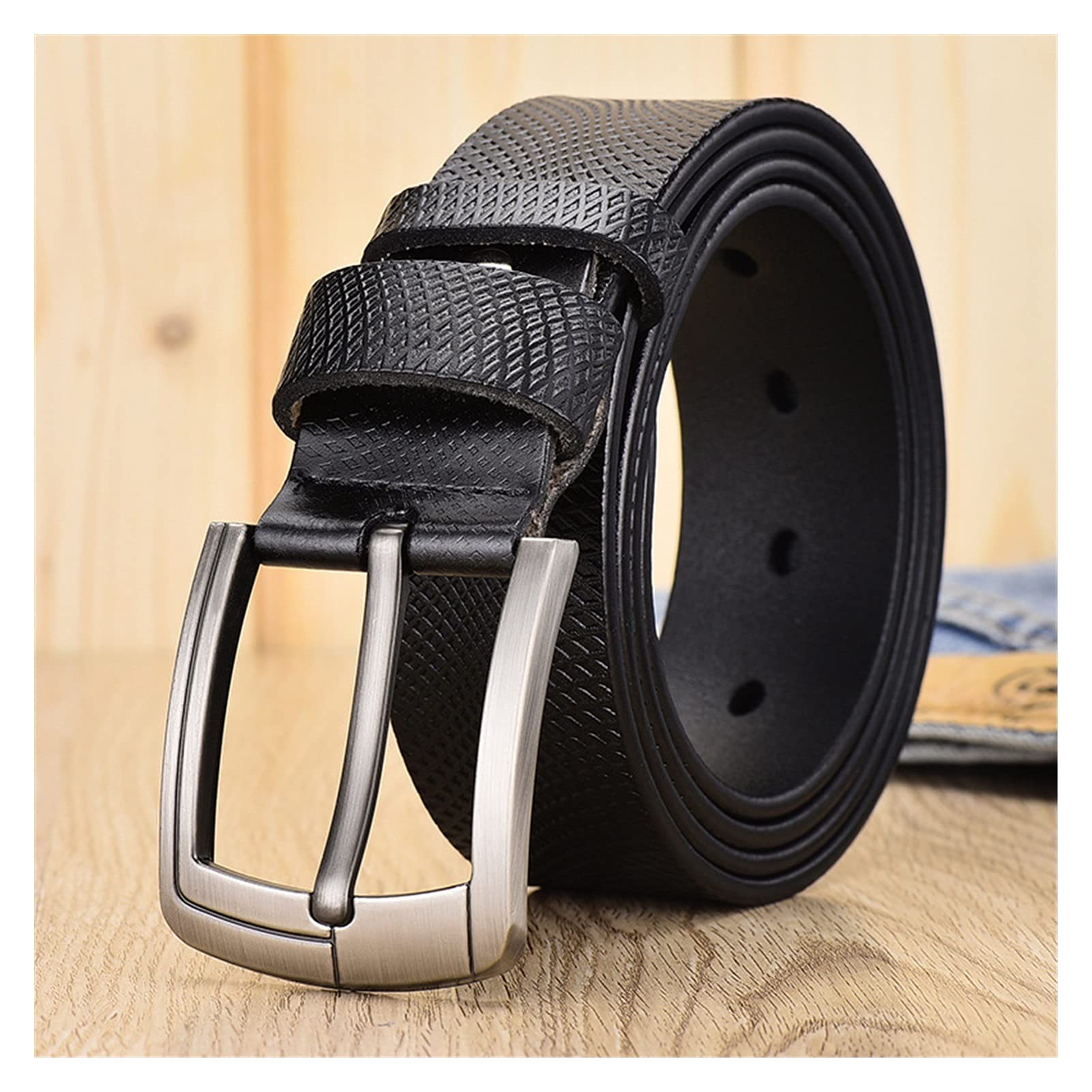 Gürtel Herren Gürtel Black Coffee Echtes Leder Herrengürtel for Jeans Herren Gürtel Gürtel Männer (Color : Schwarz, Size : Length 110cm)