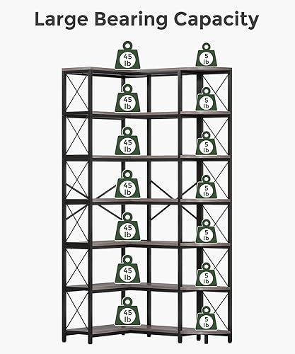 Miniatura 7 de Estantería esquinera reversible de 7 estantes, estantería alta industrial moderna, estante de almacenamiento grande en forma de L de 7 niveles con