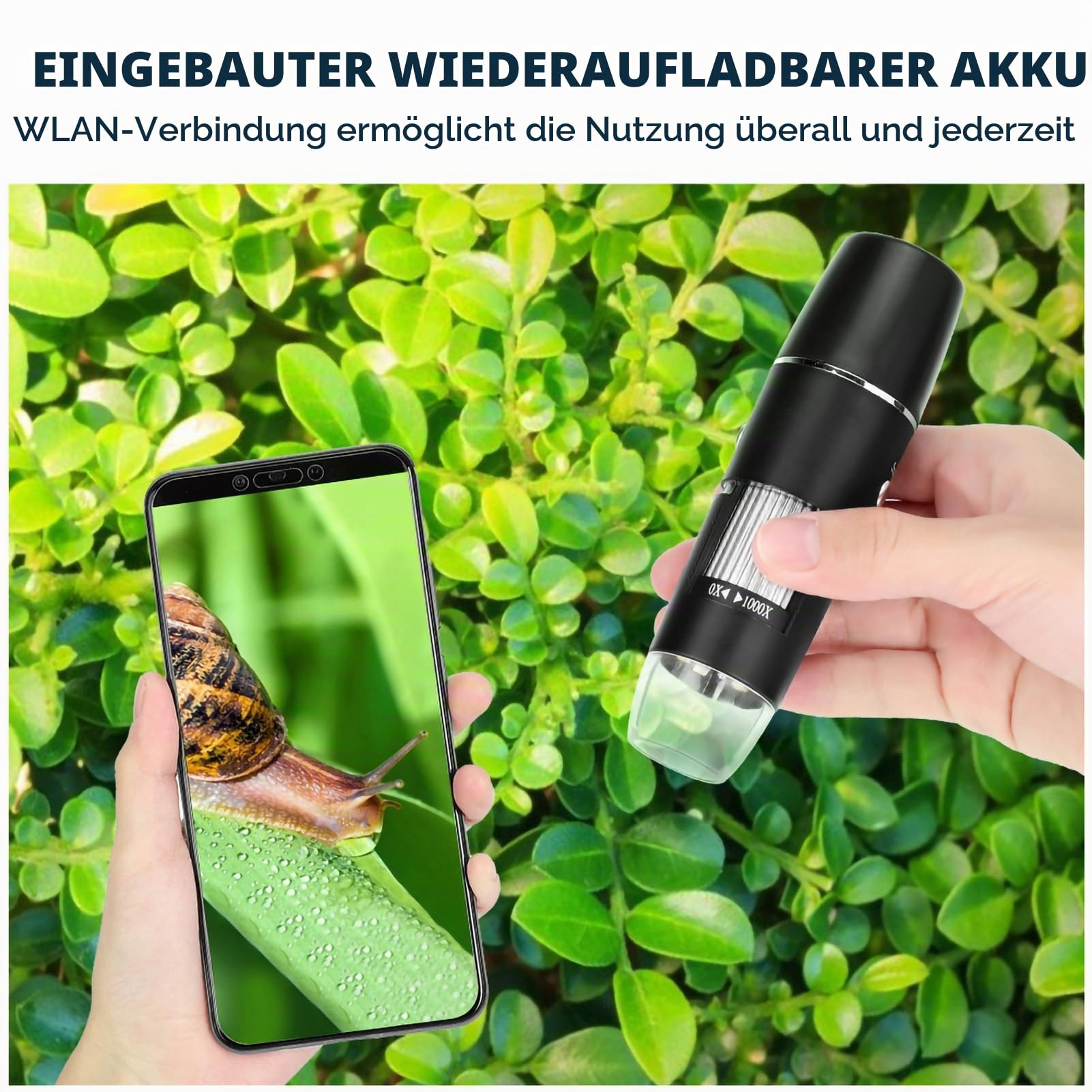 WiFi USB Digitales Mikroskop 50X-1000X Vergrößerung, Tragbares Mikroskop mit Foto- und Videofunktion, Kabellose HD Endoskop Kamera 8 LEDs, mit Metallständer