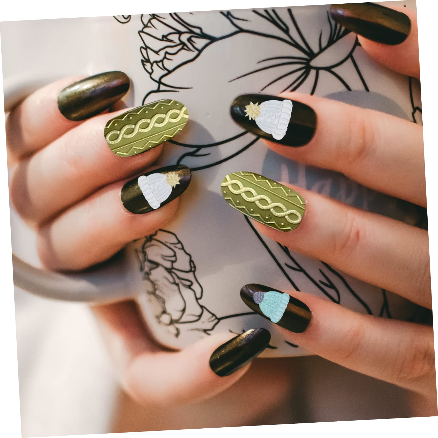POPETPOP 12sets Adesivi Per Unghie Natalizi Di Decorazioni Stile Maglione Con Fiocchi Di Facile Applicazione Per Nail Art Fai Te e Manicure Professionale