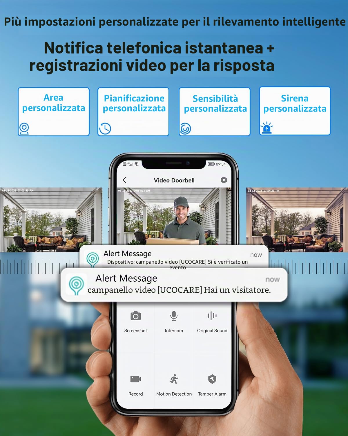 UCOCARE 2K/4MP Campanello Senza Fili da Esterno, Citofono Senza fili da Esterno Wifi Campanello Video, Citofono Telecamera, Alimentato a Batteria, Rilevamento Movimento, IP67 (Campanello USB)