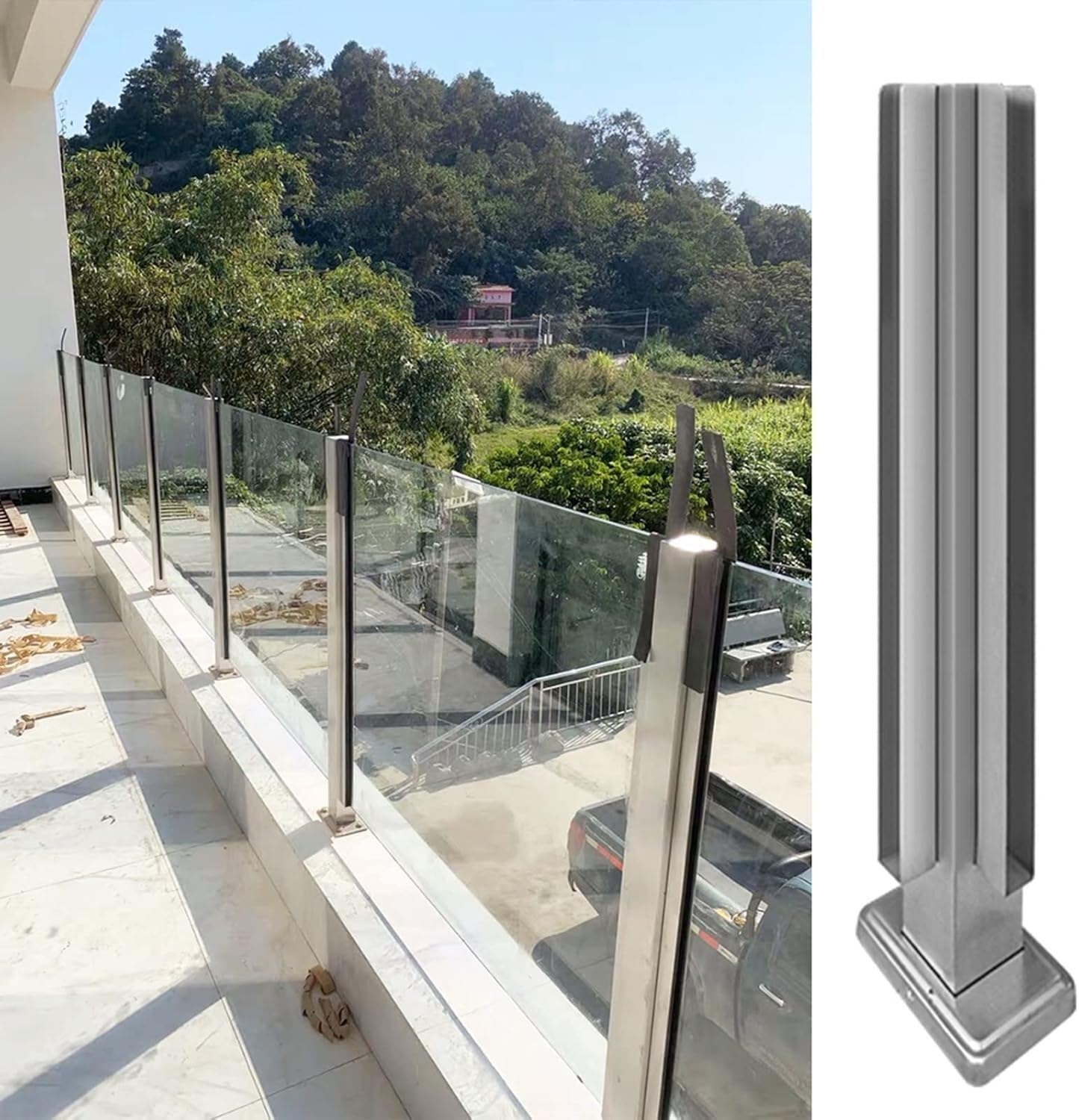 Poste de barandilla de vidrio para terraza, balcón y piscina moderna 7