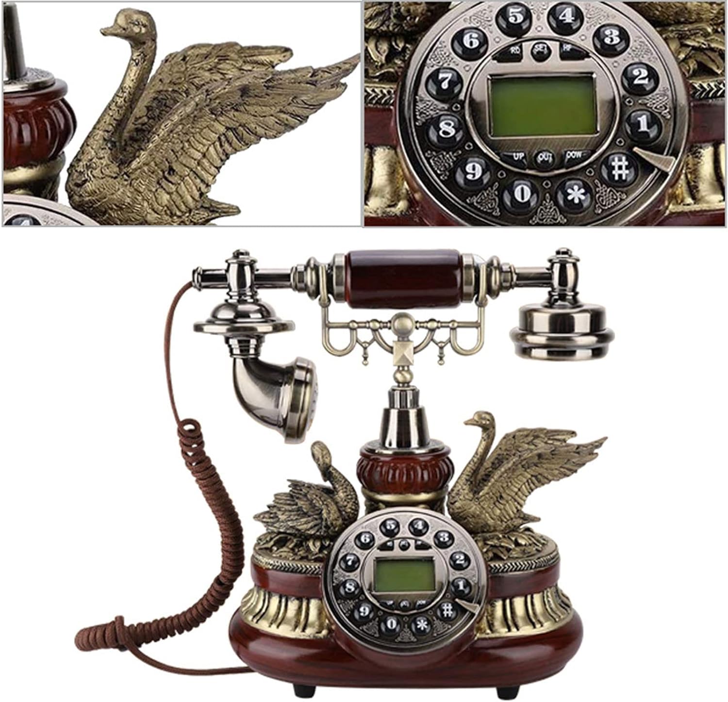 Vintage Wired Phone - LCD Screen and Caller ID, Antique Antique Fixed Phone for Home Office Hotel Decoration