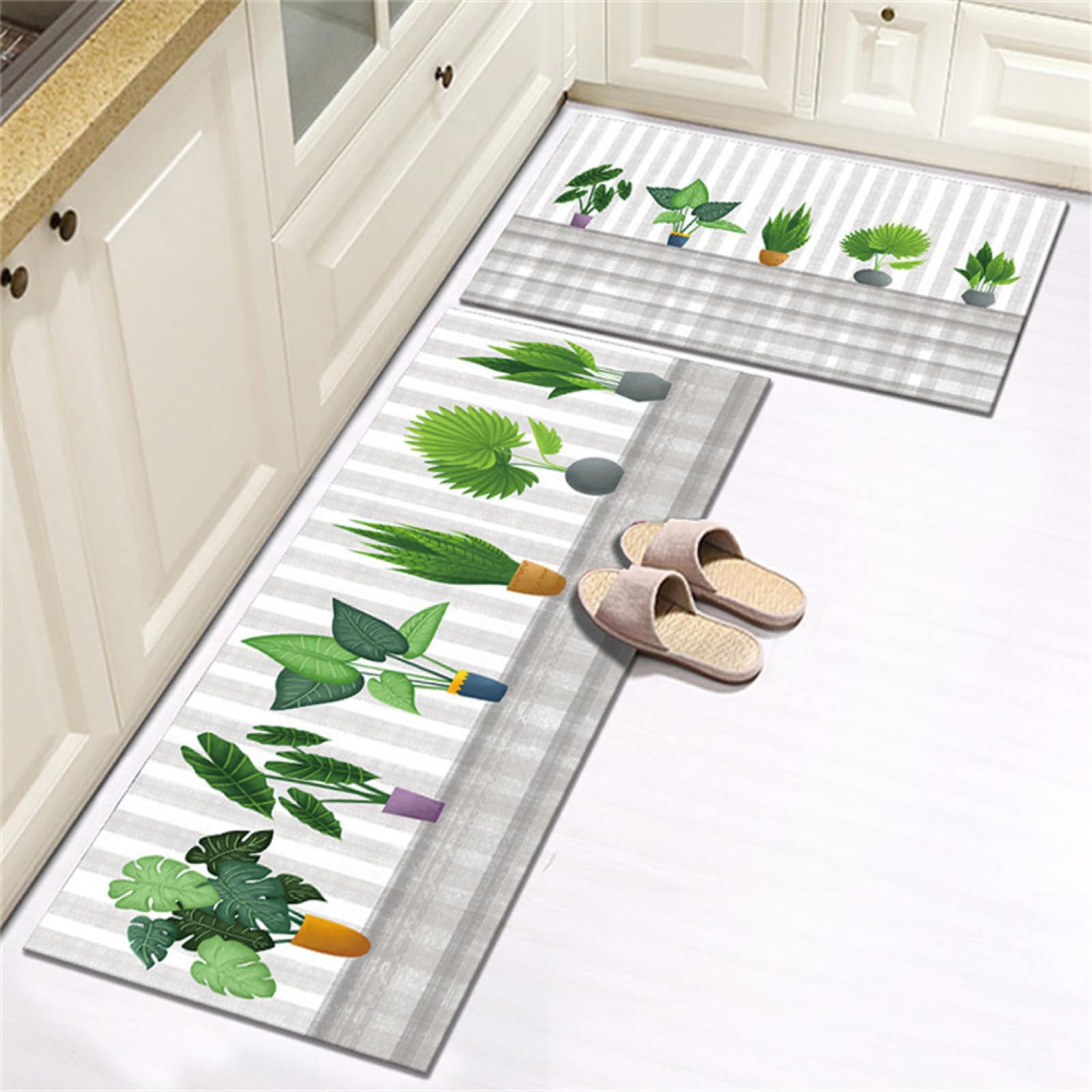 KüChenläUfer KüChenmatte 45x120cm, KüChenteppich Waschbar rutschfest, Teppich LäUfer Flur FußMatte Badematten, Wasser öL Aufnehmen Teppich KüChe Set für KüChe Wohnzimmer, Badezimmer Plant