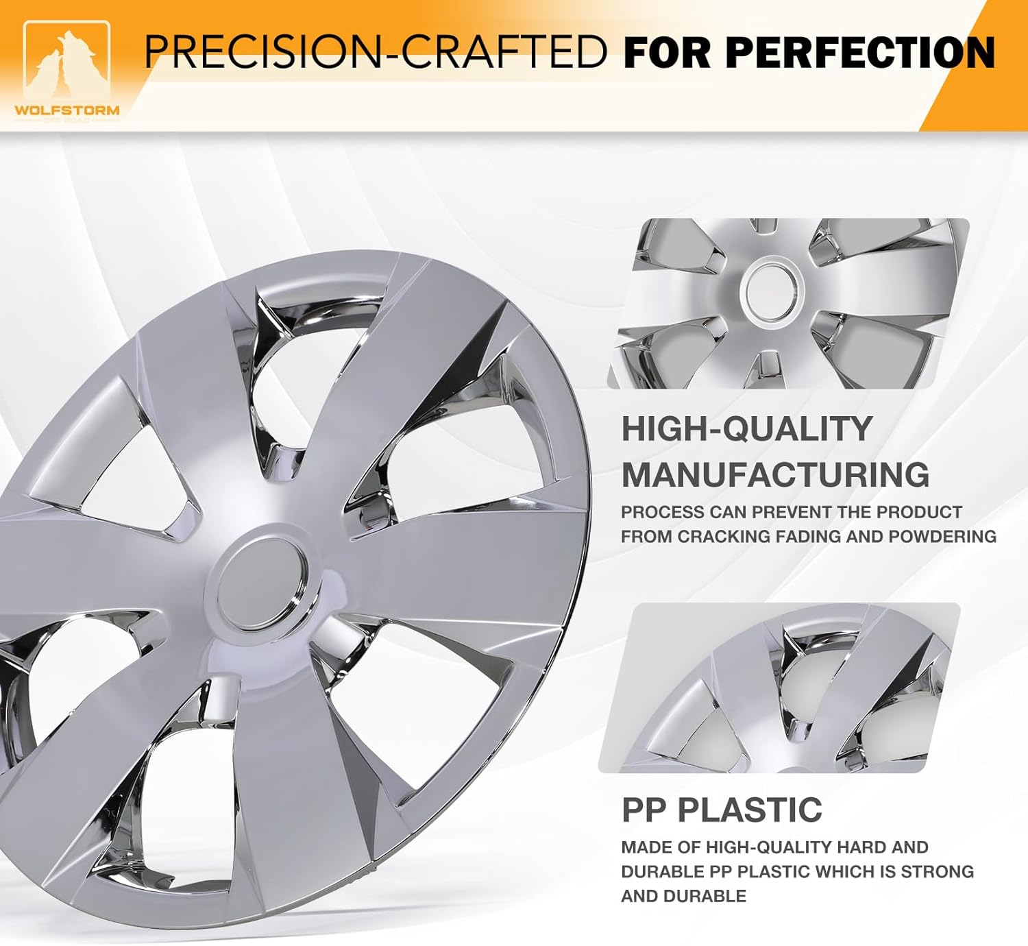 WOLFSTORM 16" 4-Pack Hubcaps for Toyota Camry 2007-2011 (Including Hybrid Model) Steel Wheels, R16 Car Hubcaps Snap On Installation 16 Inch Wheel Rim Cover, Chrome