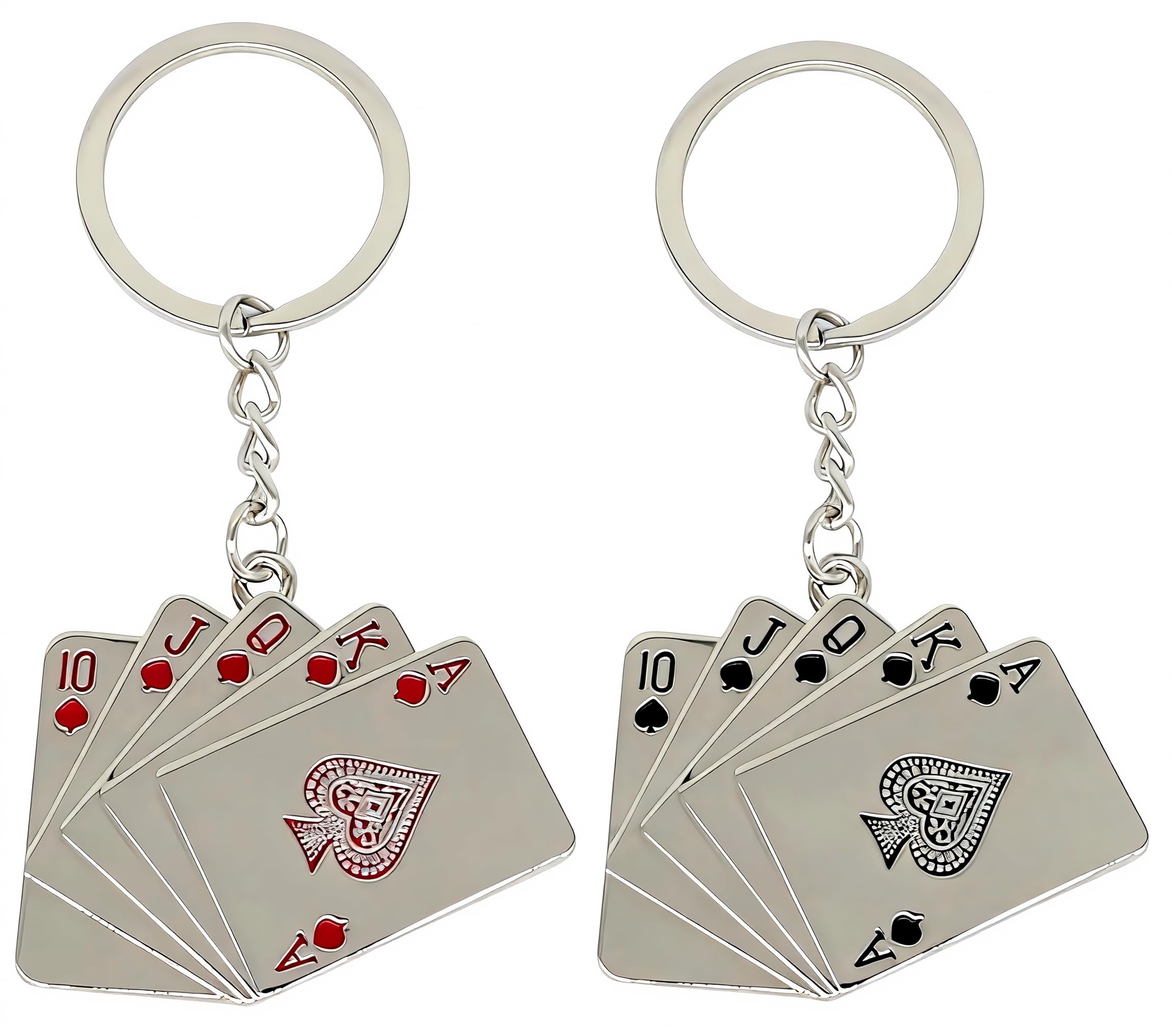Moydolo Unisex Silver 2Pcs Poker Keychain Charms Lucky Playing Cards Keyring Pendant For Women Men Handbags Purse