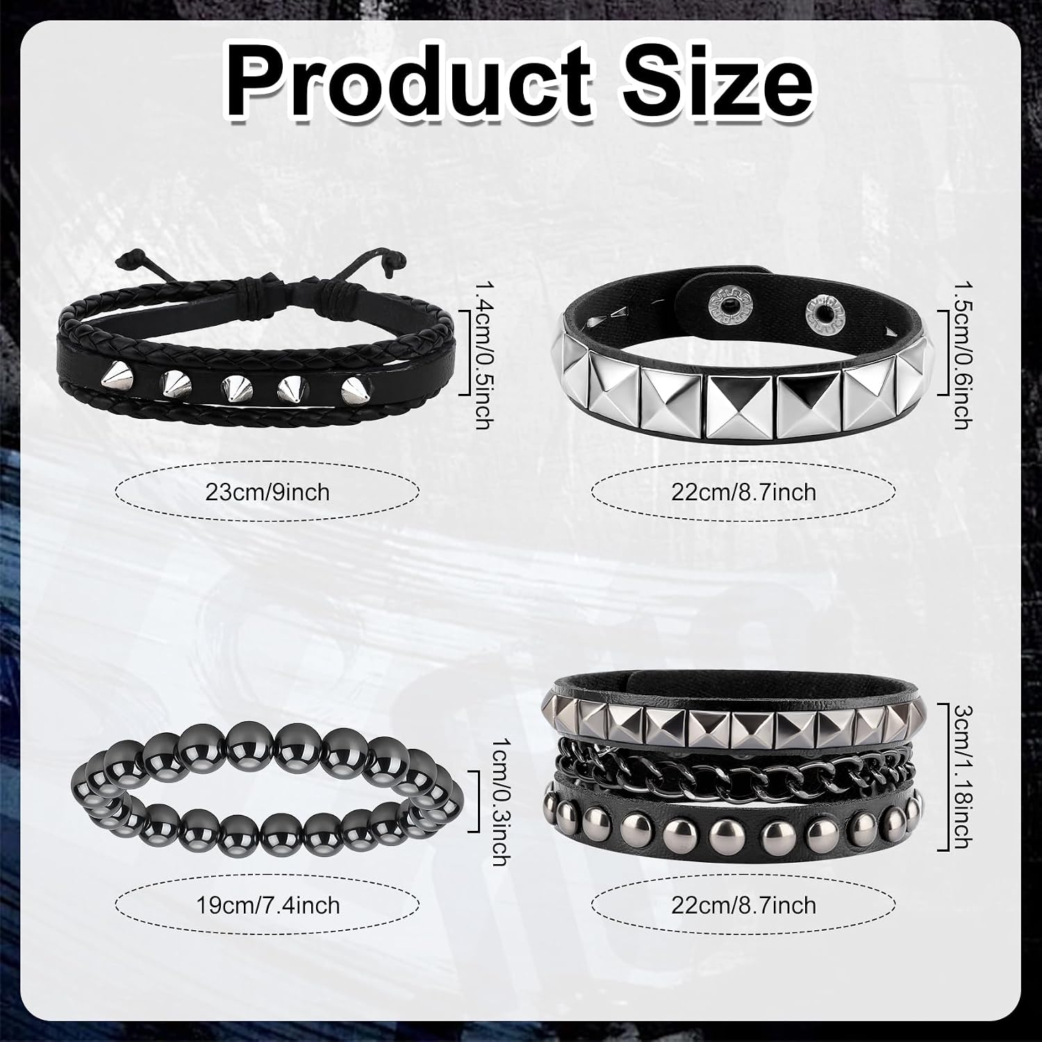 Leather Bracelet for Men Women,Punk Rock Studded Bracelets Spiked Cuff Gothic Grunge 80s Biker Emo Accessories