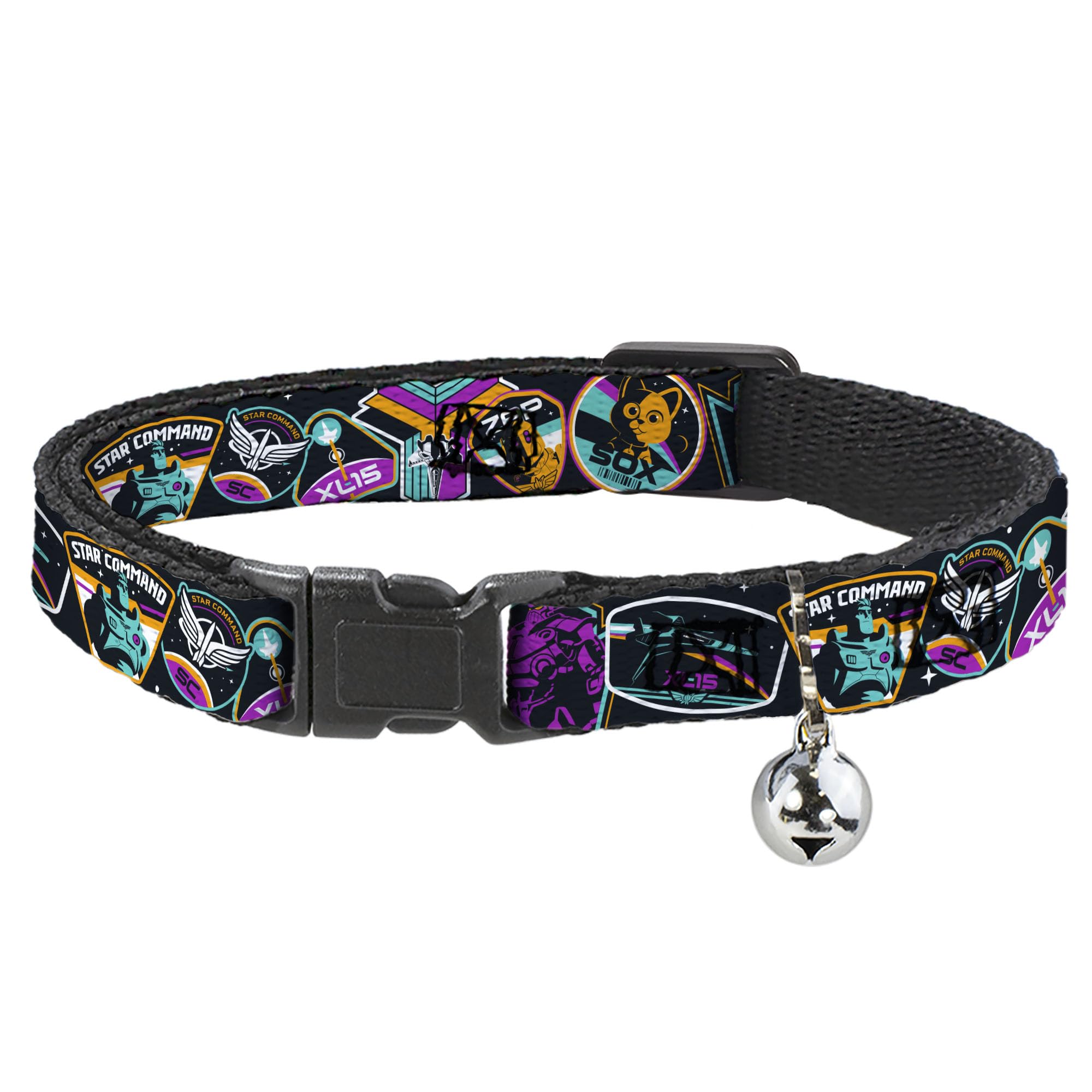 Collar de gato Disney Lightyear de 8.5-12 pulgadas negro con cierre breakaway de seguridad