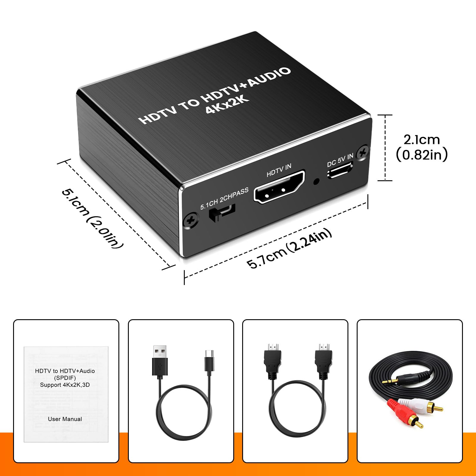 HDMI Audio Extractor 4K 30Hz HDMI 2.0 Splitter with SPDIF 5.1CH & 3.5mm Stereo EDID HDR Dolby Vision HDCP 2.2
