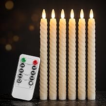 Set de 6 Velas LED Espirales Marfil, Velas LED Efecto Llama con Mando a Distancia, Regulables, Temporizador 2/4/6/8 h, 25,5 cm, para Bodas, Navidad y Otras Ocasiones