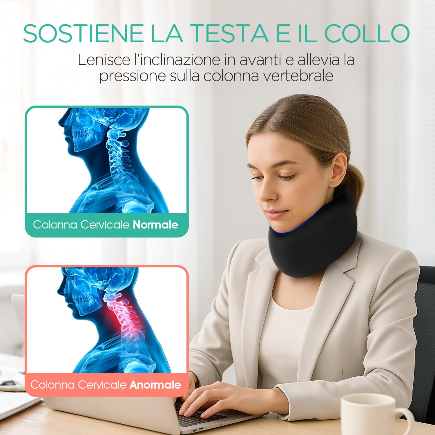 Collare Cervicale Morbido, Supporto per il Collo, Regolabile Collare per Cervicale per Dare Sollievo da Dolore al Collo Mantiene le Vertebre Stabili e Allineate per Donne, Uomini NB100