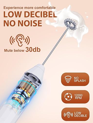 Miniatura 4 de NUEIYMI Espumador de leche recargable con soporte, batidor de mano eléctrico de mano con 3 velocidades, 3 cabezales de acero inoxidable, 2 métodos