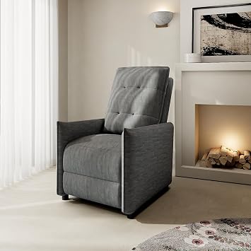 37" Chenille Fabric Lazy Single Sofa, Mid-Century Sofa Chair with Metal Frame, Fashion Deep Seat Sofa with Adjustable Footrest for Indoor Leisure, Grey