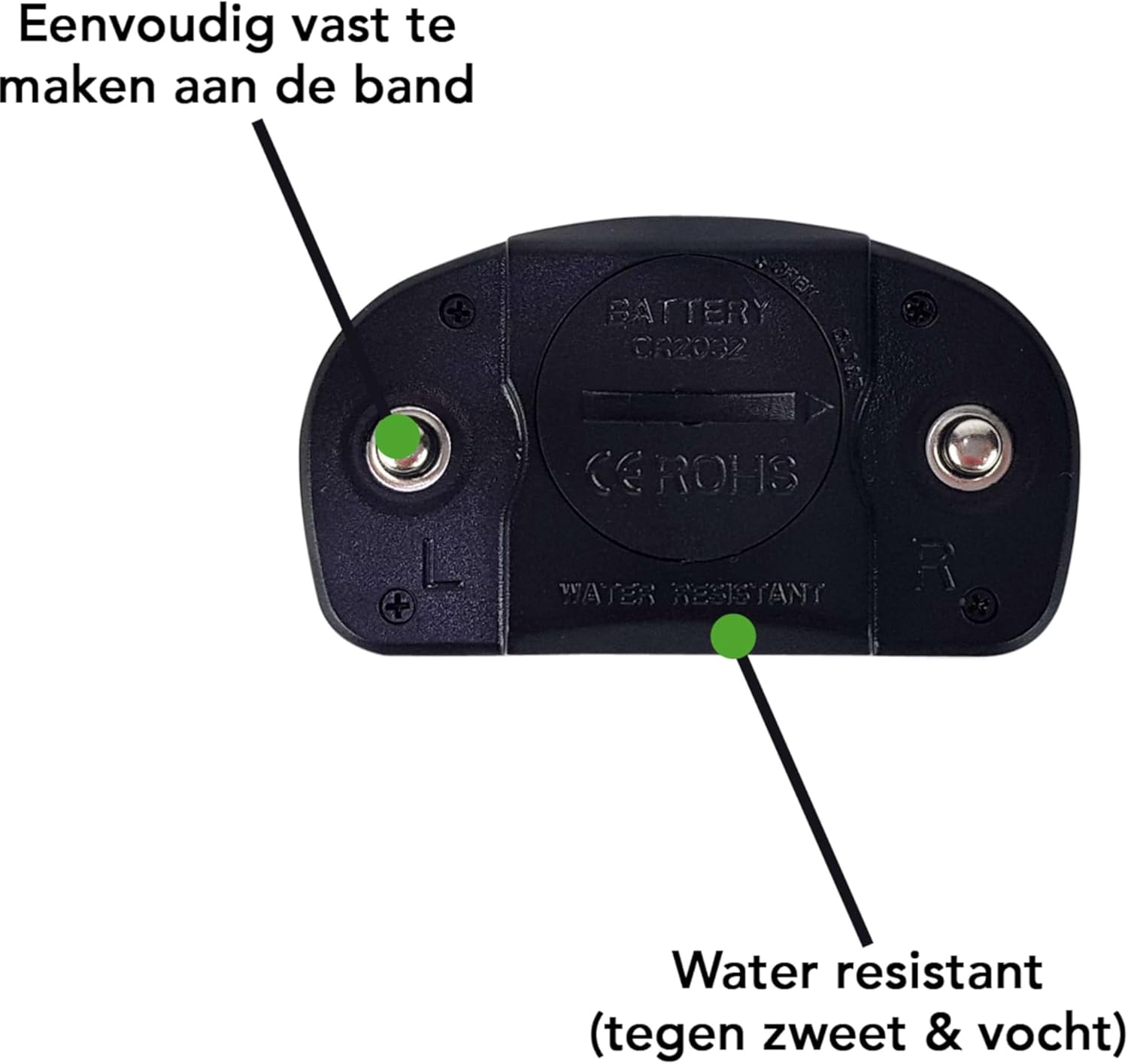 Back of Tunturi heart rate sensor showing battery compartment