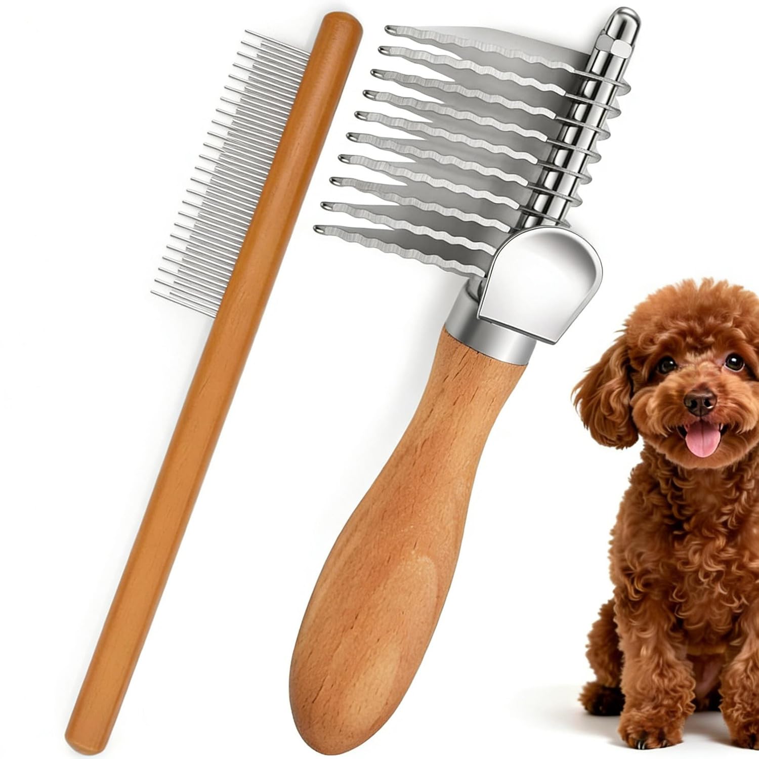 Zheigaoxea Dematting Comb for Dogs, Dematting Tool for Dogs & Cats - Serrated Matted Hair Removal Brush - Easily Remove Knots, Mats and Tangles - Designed for Wavy & Curly Coats