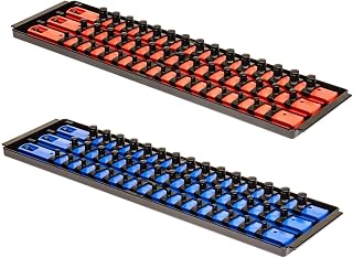 MLTOOLS Socket Organizer - 90 Pieces Universal Twist-Lock Clips to Fit 1/4", 3/8", 1/2" Socket Driver - Includes 2 Trays, 6 Rails (15 Clips Each), Labels -Tool Box Accessories Made In USA - Red & Blue