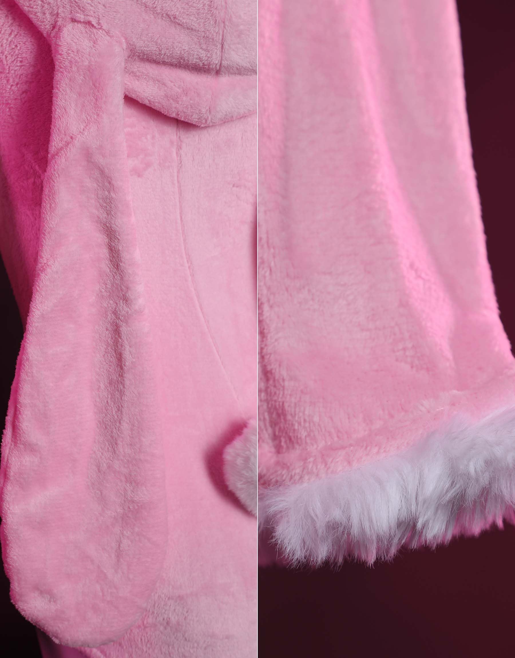 Mobbunny Cute Bunny Ear Onesie Pajama Fuzzy Romper Long Sleeve Loungewear Hooded Jumpsuit Zipper Fluffy Homewear with Socks: Medium Pink