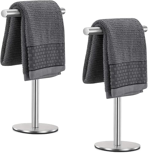 Kalitro - Toallero Con Base De Mármol Pesado, Soporte Para Toallas De Mano De Pie Para Baño, Acero Inoxidable En Forma De T, Níquel Cepillado