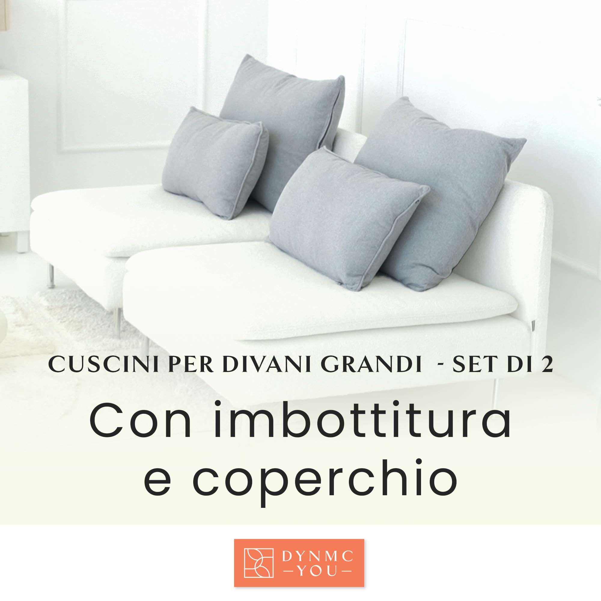DYNMC you Set Di Cuscini Per Divano Grande, Morbido Rivestimento in Cotone, OEKO-TEX - Confortevole Cuscino Decorativo, Media Durezza (40, Centimetri, 70, Centimetri, Grigio)