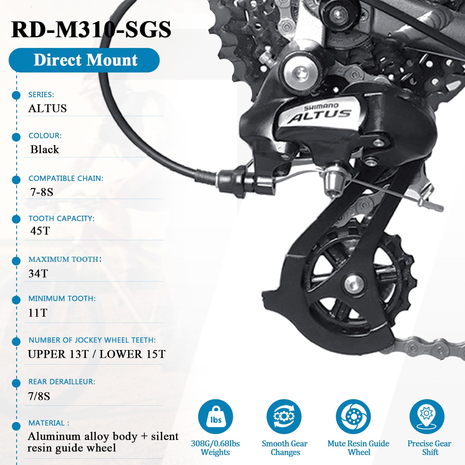 RD-M310 Rear Derailleur 7/8 Speed Bike Rear Derailleur Direct Mount for Mountain Bike Road Bike Most Models
