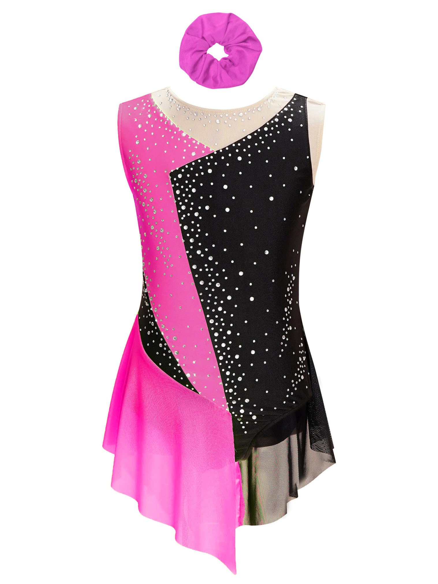 JEATHA Maillot De Danza Baile Brillantes Niñas Maillot Sin Manga con Malla Transparente Vestido De Patinaje Artístico Gimnasia Ropa De Bailarina — view 8