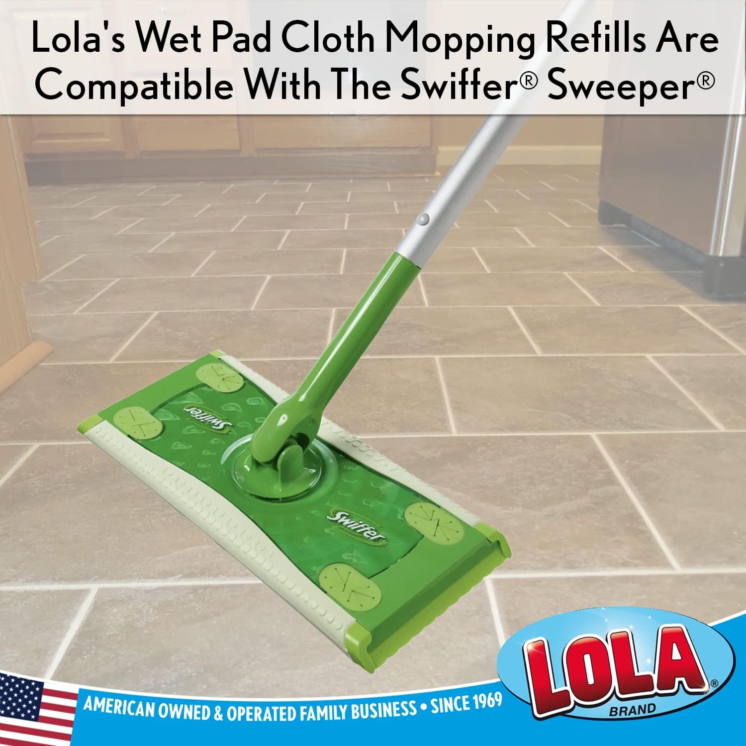 LOLA Wet Mopping Pad Refills, 72 Pack, Swiffer Sweeper Compatible w/ Scrubbing Strip, Fresh Citrus Scent