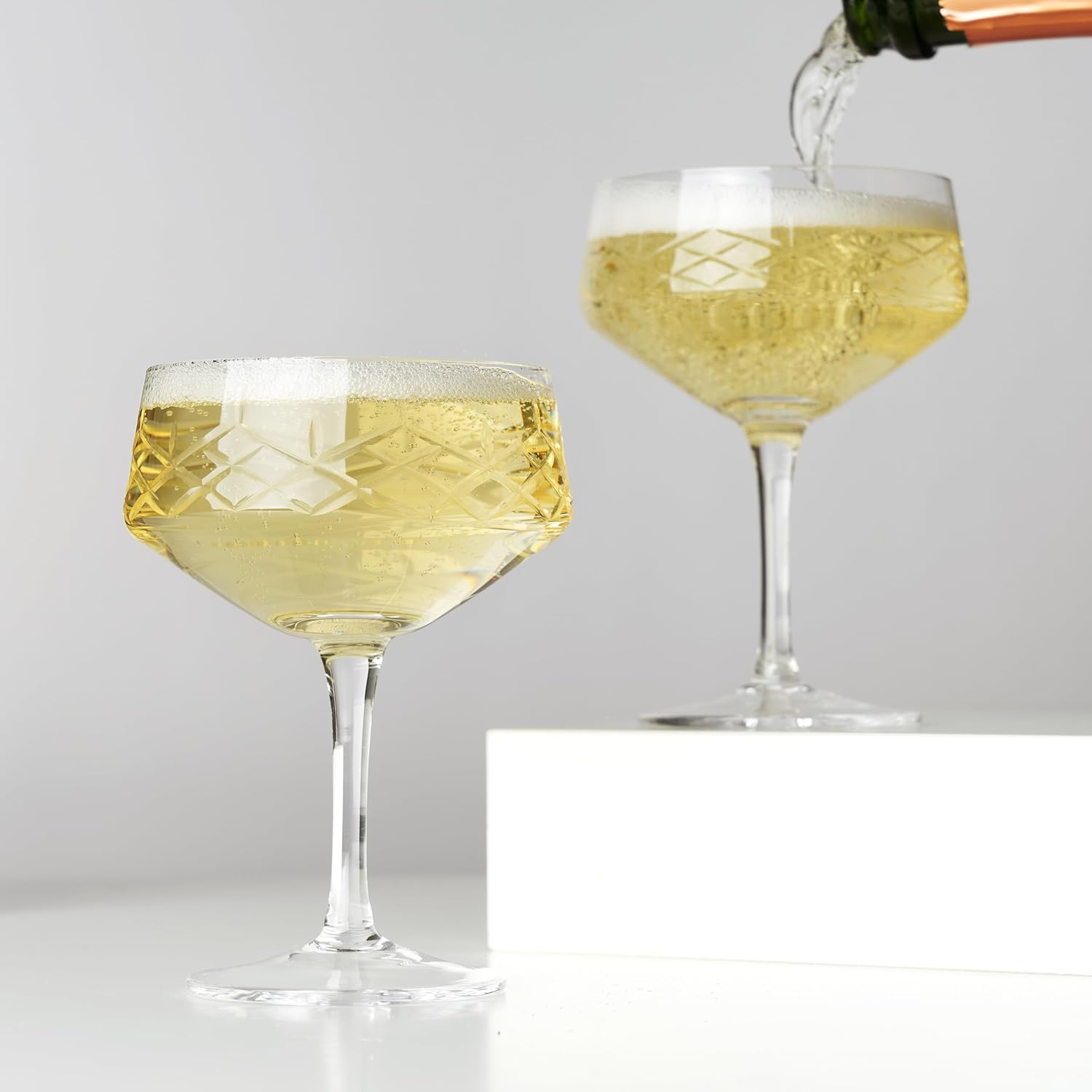 Viski Admiral Stemmed Cocktail Glasses, Crystal Drinkware Perfect for Gin & Tonic, Spritz, and Manhattans, Stemmed Coupe Glasses, Set of 2, 7oz