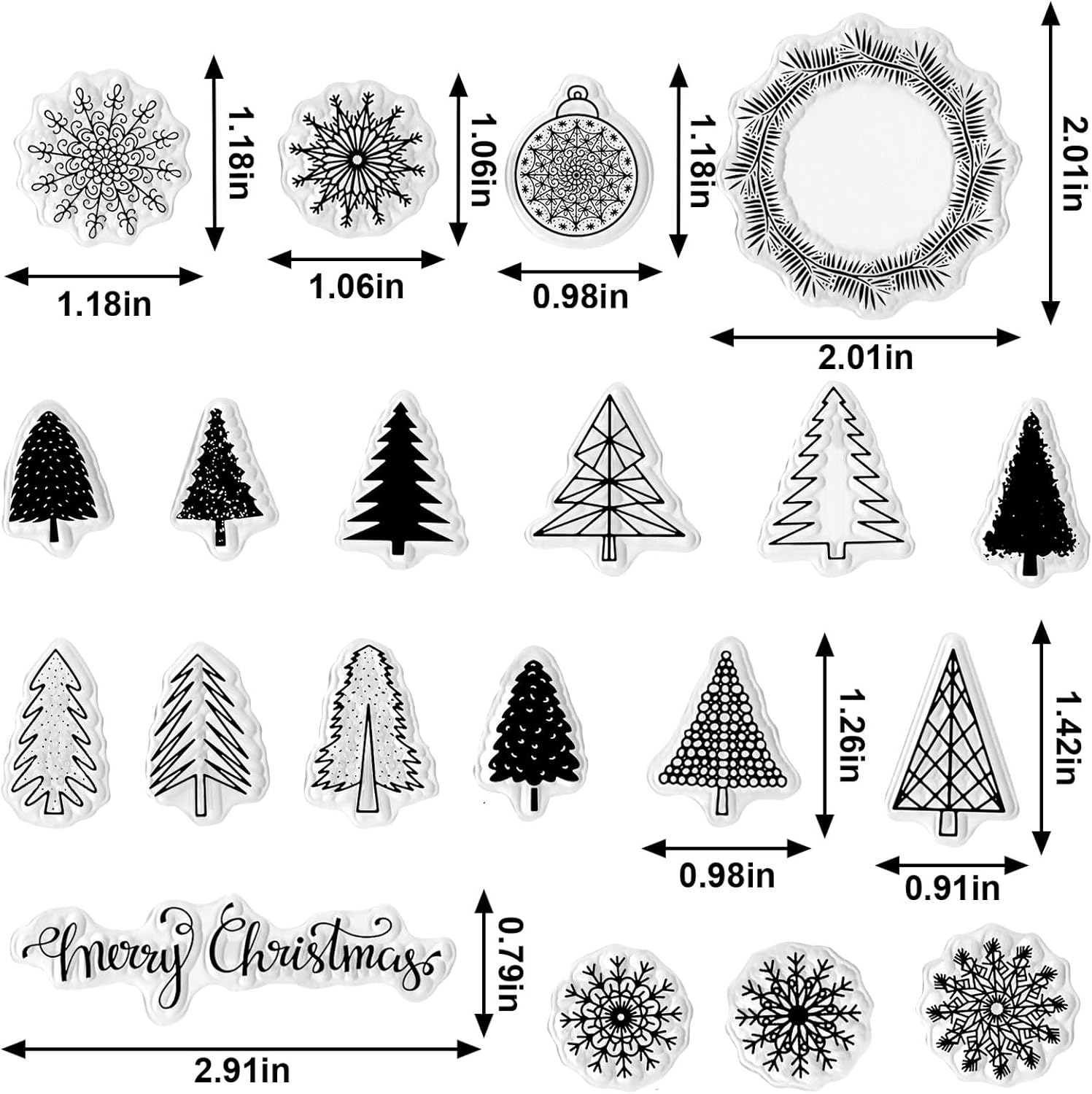 Christmas Trees Clear Stamps for Card Making, Xmas Snowflake Rubber Stamps Christmas Wreath Transparent Stamp for Crafting DIY Scrapbooking Photo Album Decorations