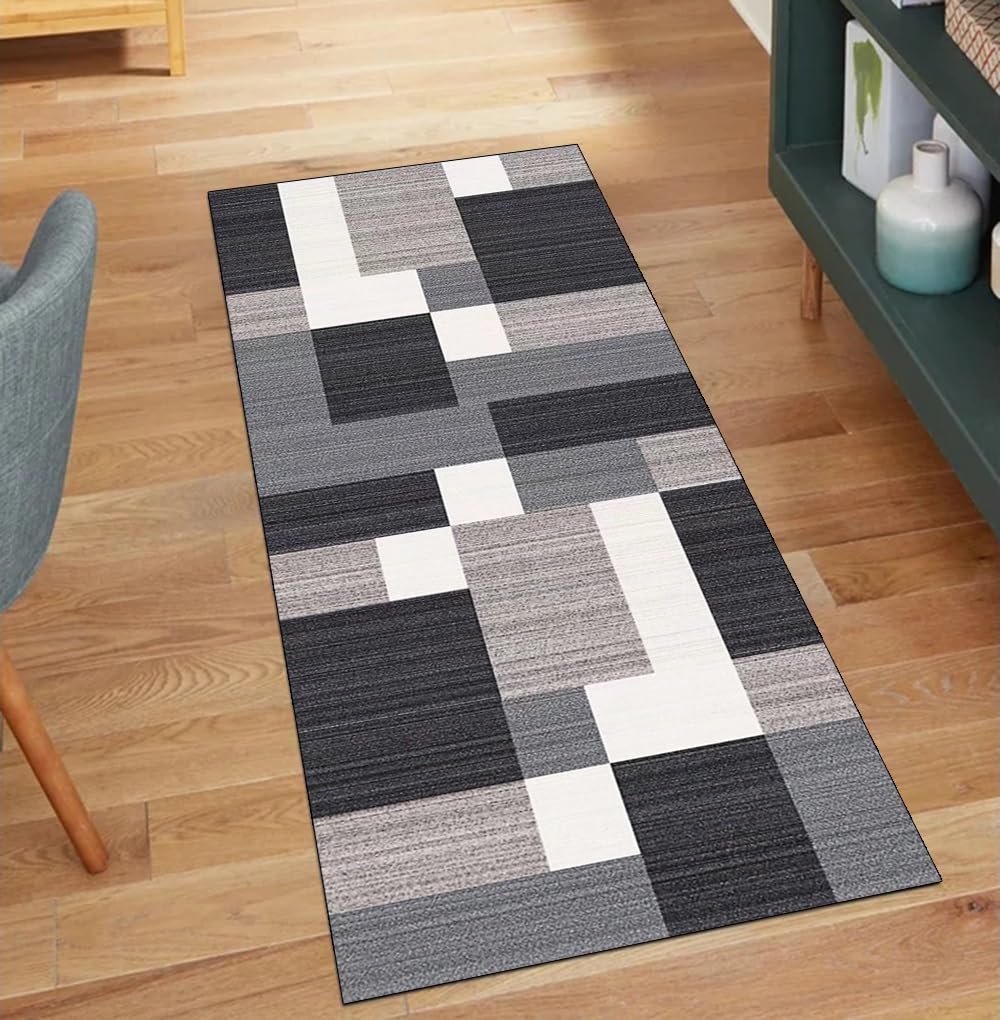 Alfombra de pasillo para cocina gris y diseño de retazos