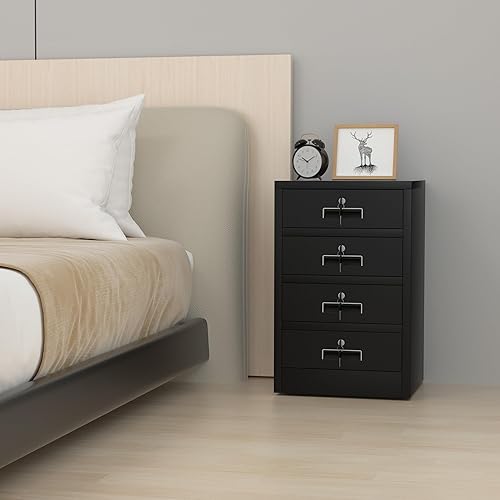 Miniatura 13 de Gabinete de almacenamiento de metal con cajones con cerradura para oficina en casa, dormitorio, sala de estar (blanco) Negro -,Blanco