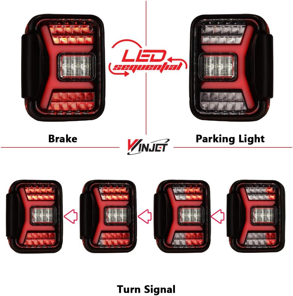 Winjet LED Tail Lights Assembly Fit For 2019 2020 2021 2022 2023 2024 2025 2026 Jeep Gladiator JT, Full Led Functional Rear Lamp Replacement w/Sequential Turn Signal (Black Housing Clear Lens)