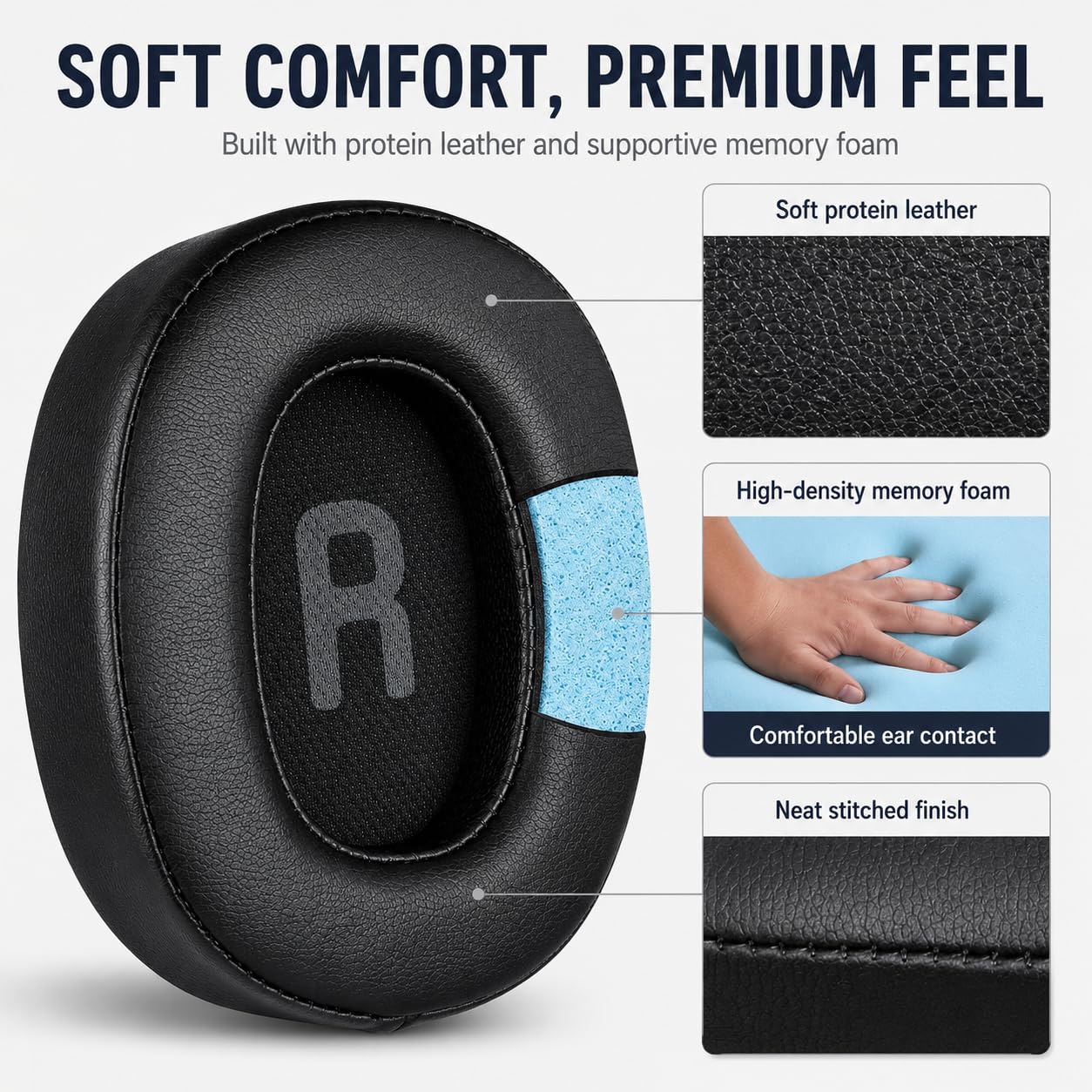 Street27 Replacement Earpads Compatible with JBL Tune 700BT, 710BT, 720BT, 750BT, 750BTNC, 760NC & 770NC Headphones, Memory Foam Protein Leather Ear Cushions, Black — Amazon image 2