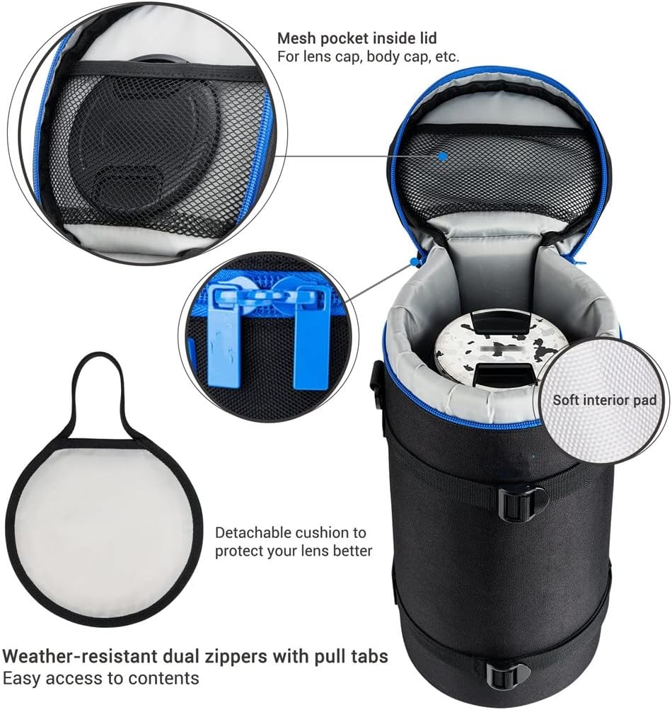 Portable Camera Lens Bag Pouch Case for FE 200-600mm F/5.6-6.3 G OSS Shoulder Backpack SLR (Color : As shown, Size : One size) (Blue One size)