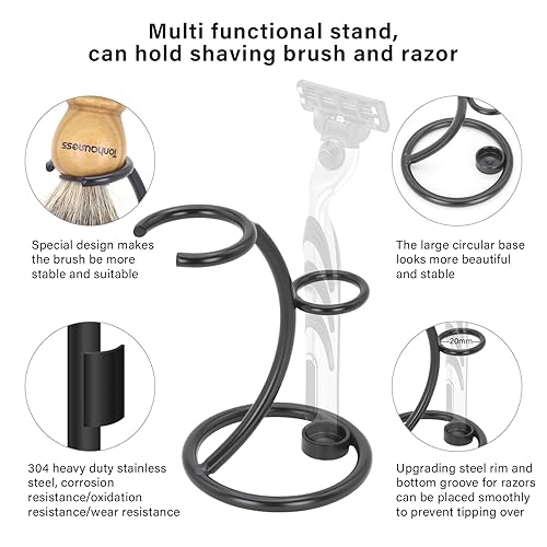 Miniatura 3 de Kit de brochas de afeitar para hombres, 4 en 1, incluye cepillo de afeitar de pelo de tejón, cuenco de madera, soporte de afeitado de acero