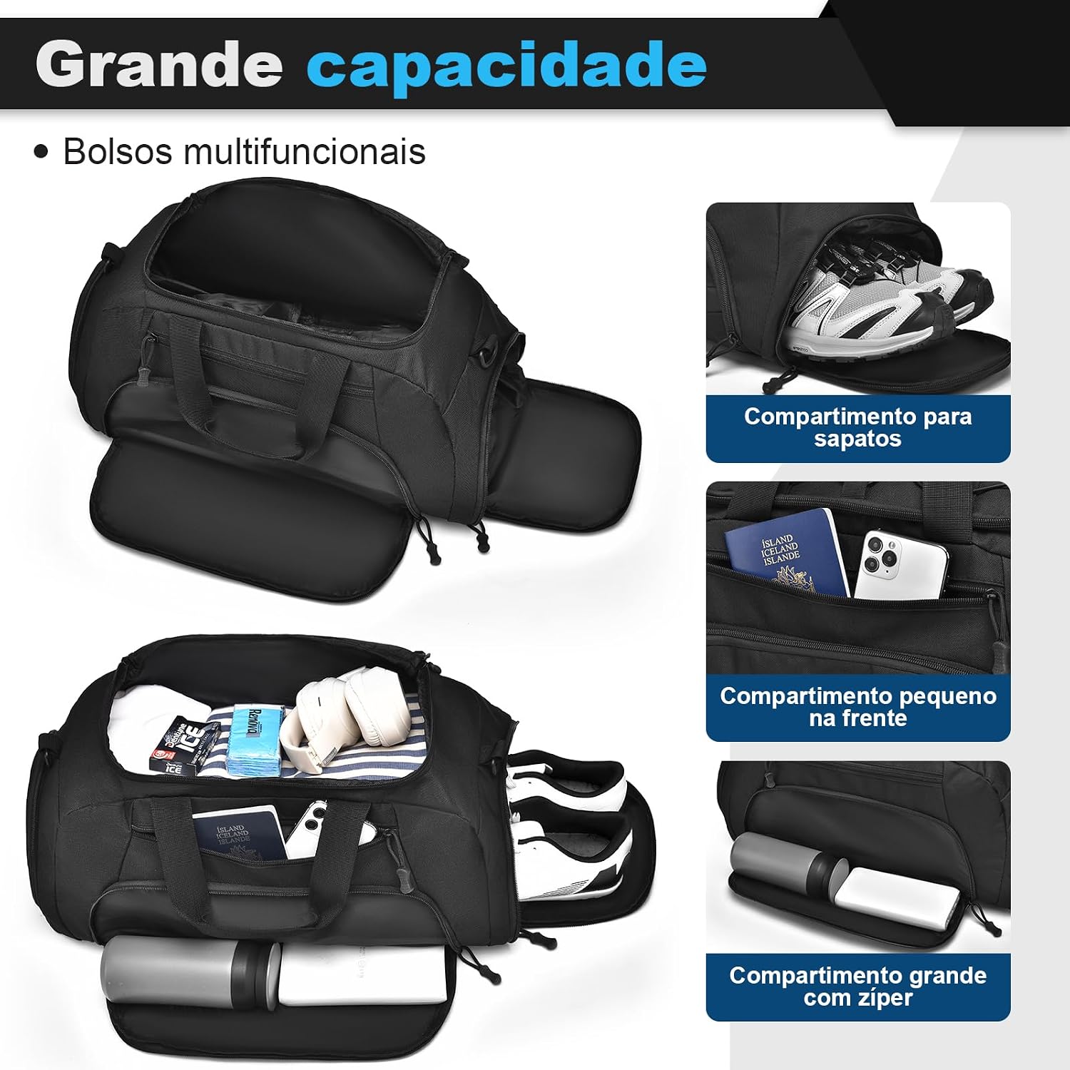 Bolsa de Viagem para Academia e Esportes Tática Impermeável 3 em 1 Bolsa de Viagem para Academia e Esportes Tática Impermeável 3 em 1