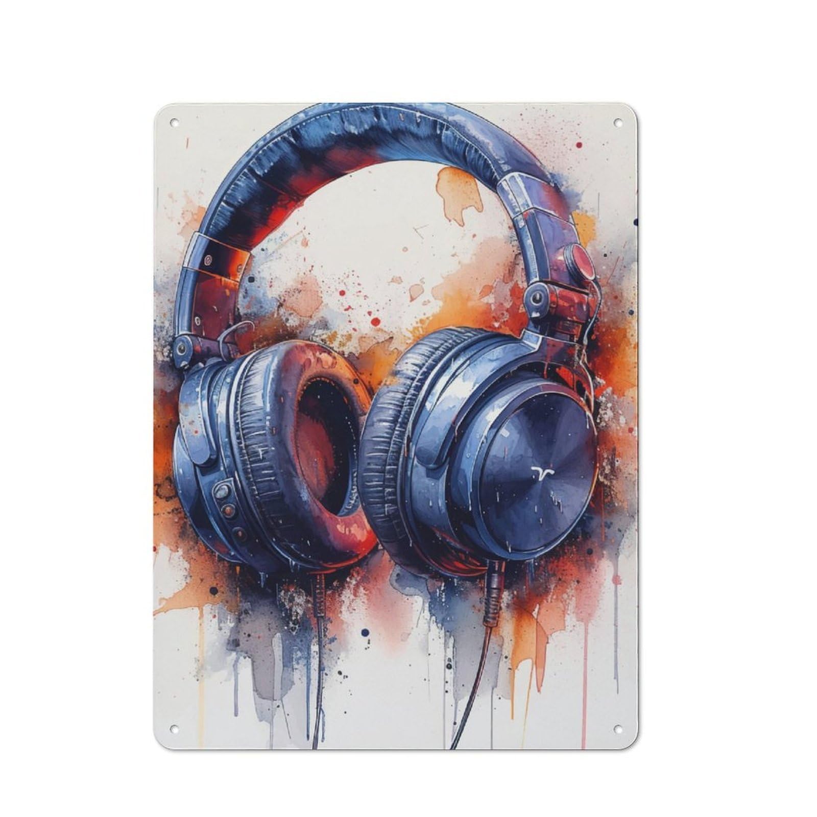 Shed Metal Sign with Headphone Watercolor Design 40x30cm, Vintage Porch Wall Decor for Patio Bar, Workshop, Shed Or Kitchen