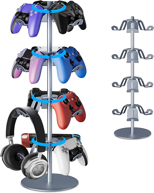 Soporte para controlador de juegos Aleación de aluminio de 4 capas,Soporte para auriculares giratorio de 360 ​​grados,Soporte para controlador de juegos para interruptor Xbox PS5 PS4,Soporte para auriculares para controlador de juegos para accesorios de juegos